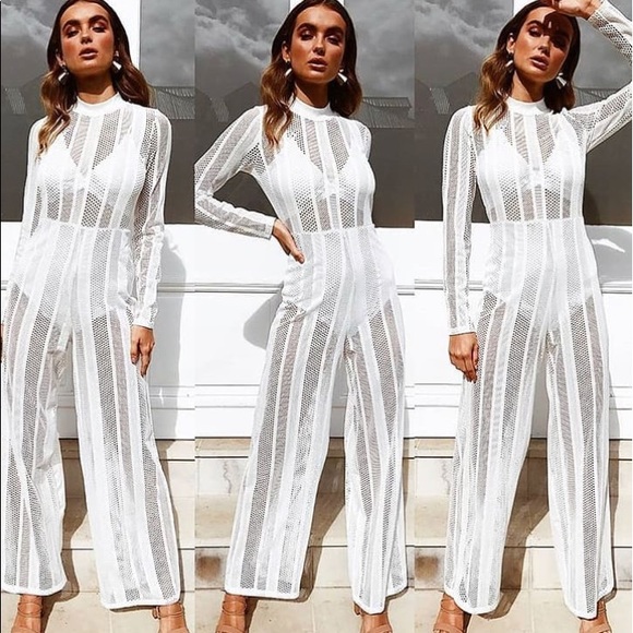 SOLD White mesh jumpsuit NBW - Picture 1 of 2